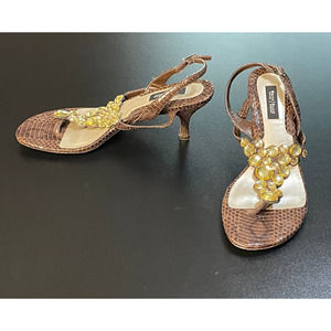 White House Black Market Snake Print Bling Kitten Heel Sandal Size 8.5